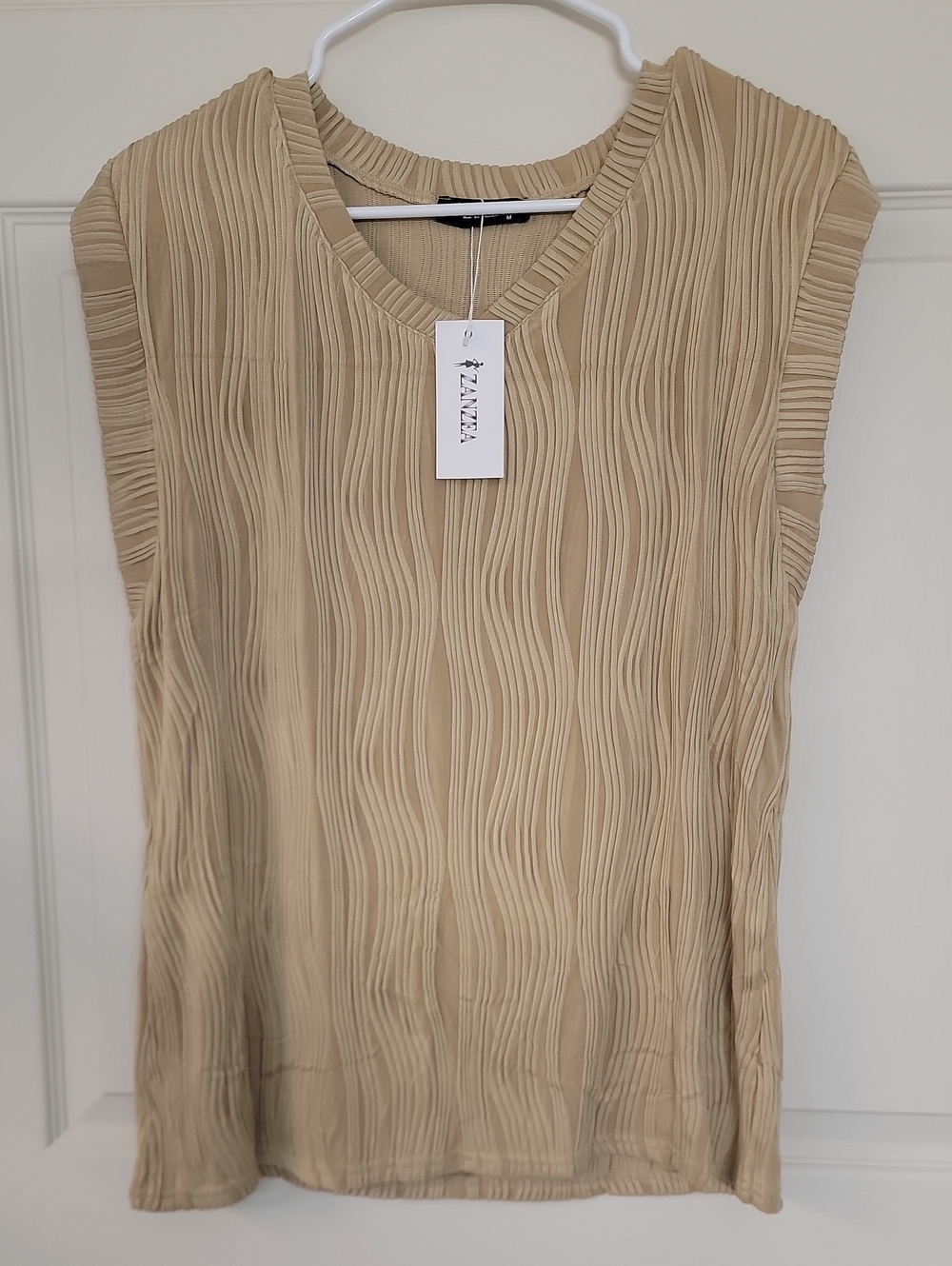 Zanzea Pleated Sleeveless Tank Top - Beige